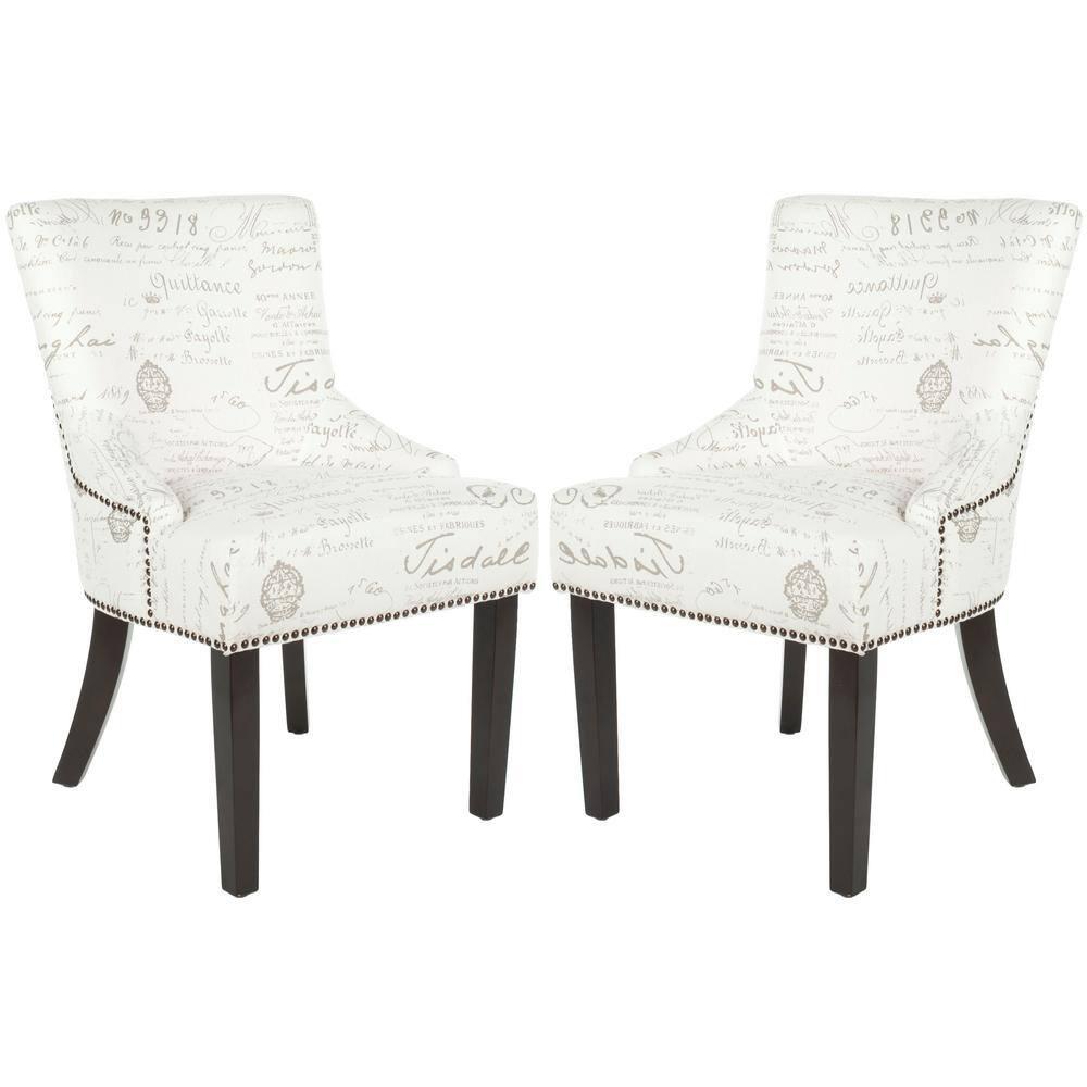 Lotus 19''H Side Chair (Set Of 2) with Brass Nail Heads - White/Grey - Safavieh