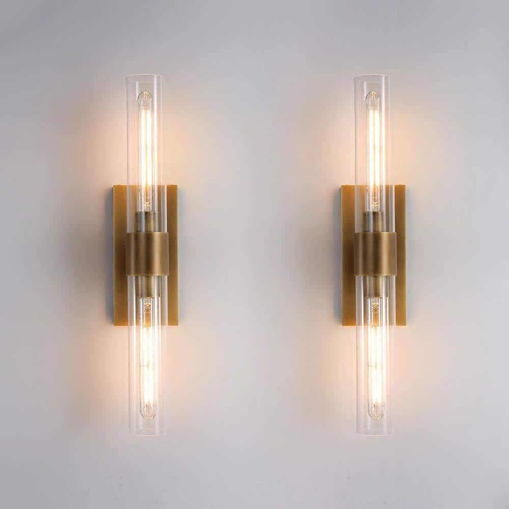 Mailus Wall Sconces, 22.8" Industrial-Chic Dual Glass Cylinder Wall Sconce(Set of 2)