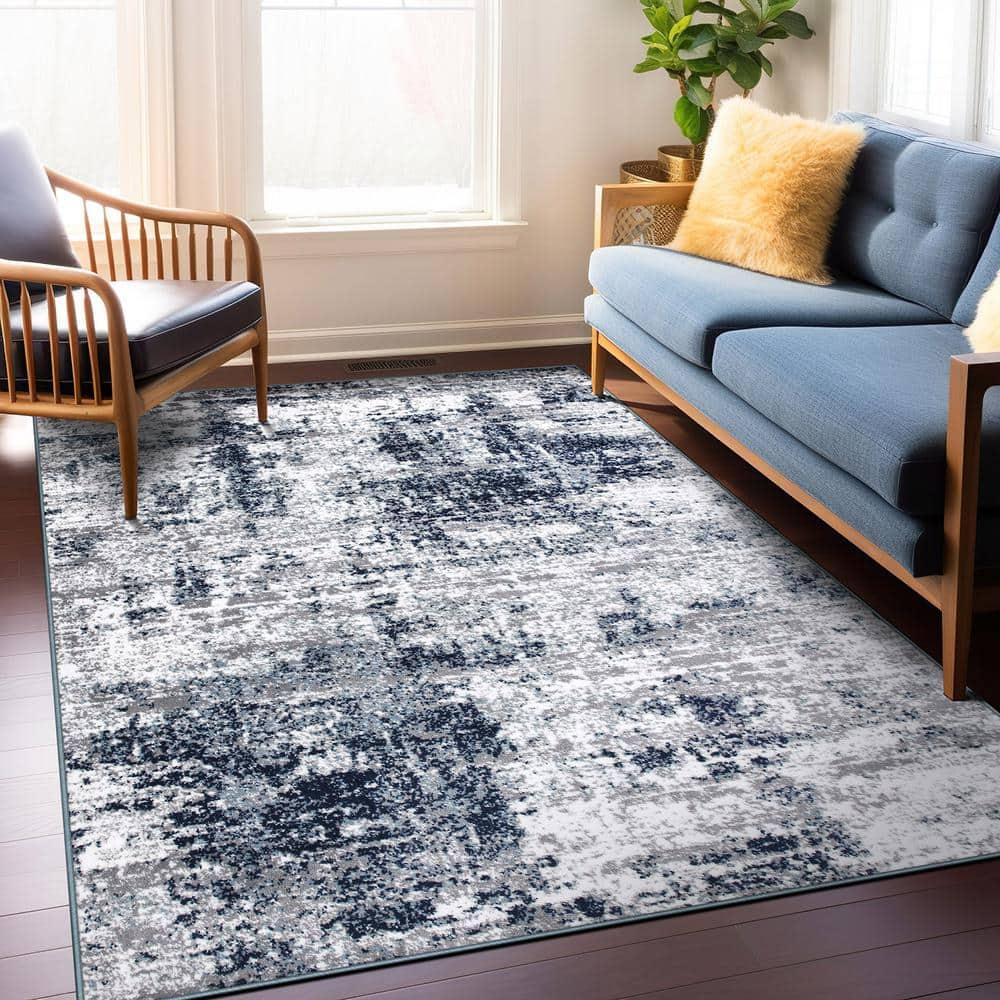 World Rug Gallery Distressed Abstract Blue 6'6" x 9' Area Rug