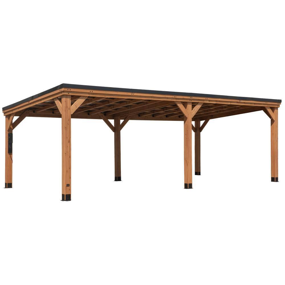 Backyard Discovery Arcadia 24'x12' Cedar Wood Gazebo, Galvanized Steel Roof, PowerPort