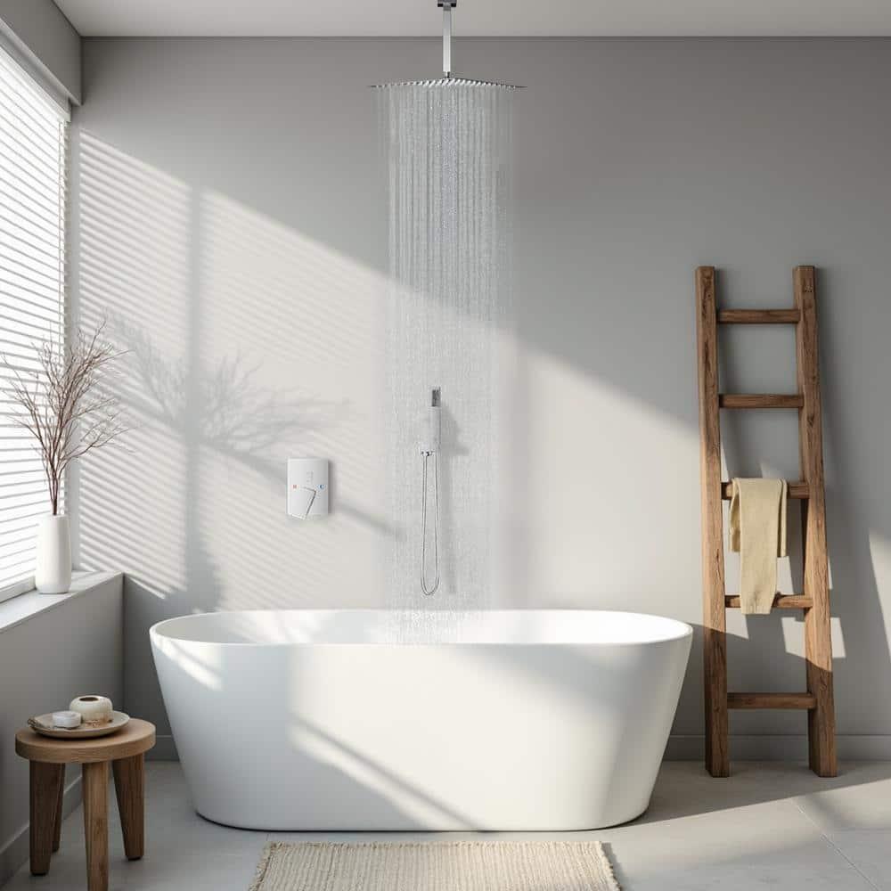 FORIOUS Shower Head System, 12 Inch Rain Shower Faucet Set with Handheld Spray Combo Rough-in Valve, Solid Brass Pressure Balanced Valve Trim Kit, Ceiling Mount, Chrome