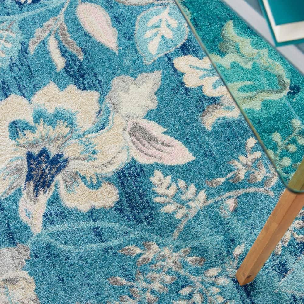 Nourison Tranquil 5'3" X 7'3" (5' x 7') Turquoise Area Rug French Country Eclectic Floral by Nourison