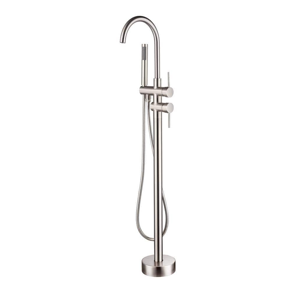 Double Handle Floor Mounted Freestanding Tub Filler With Handshower