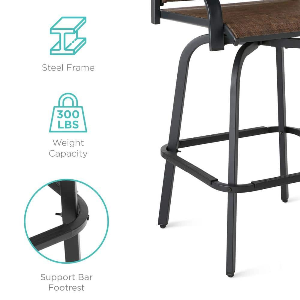 Best Choice Products Set of 2 Outdoor Swivel Bar Stools, Patio Barstool Chairs w/ 360 Rotation, All-Weather Mesh - Brown