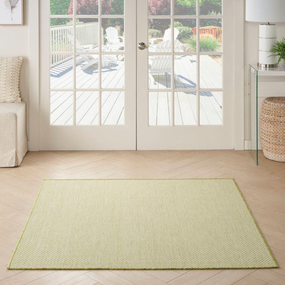 Nourison 4' x 4' Courtyard Modern Easy Care Flatweave Indoor Outdoor Square Rug Ivory Green