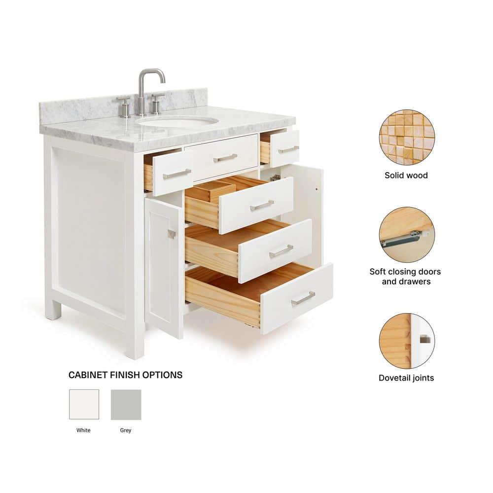 Ariel H036slcqrvo Bristol 36" Free Standing Single Basin Vanity Set - White