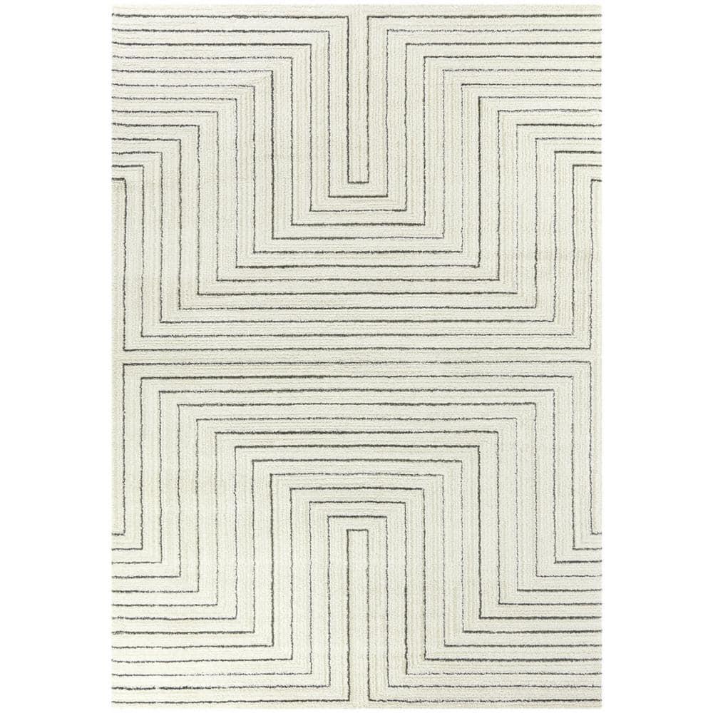 Balta Rugs 2'7"x7' Carmody Transitional Geometric Rug Cream: Off-White Runner, Medium Pile, Indoor Use
