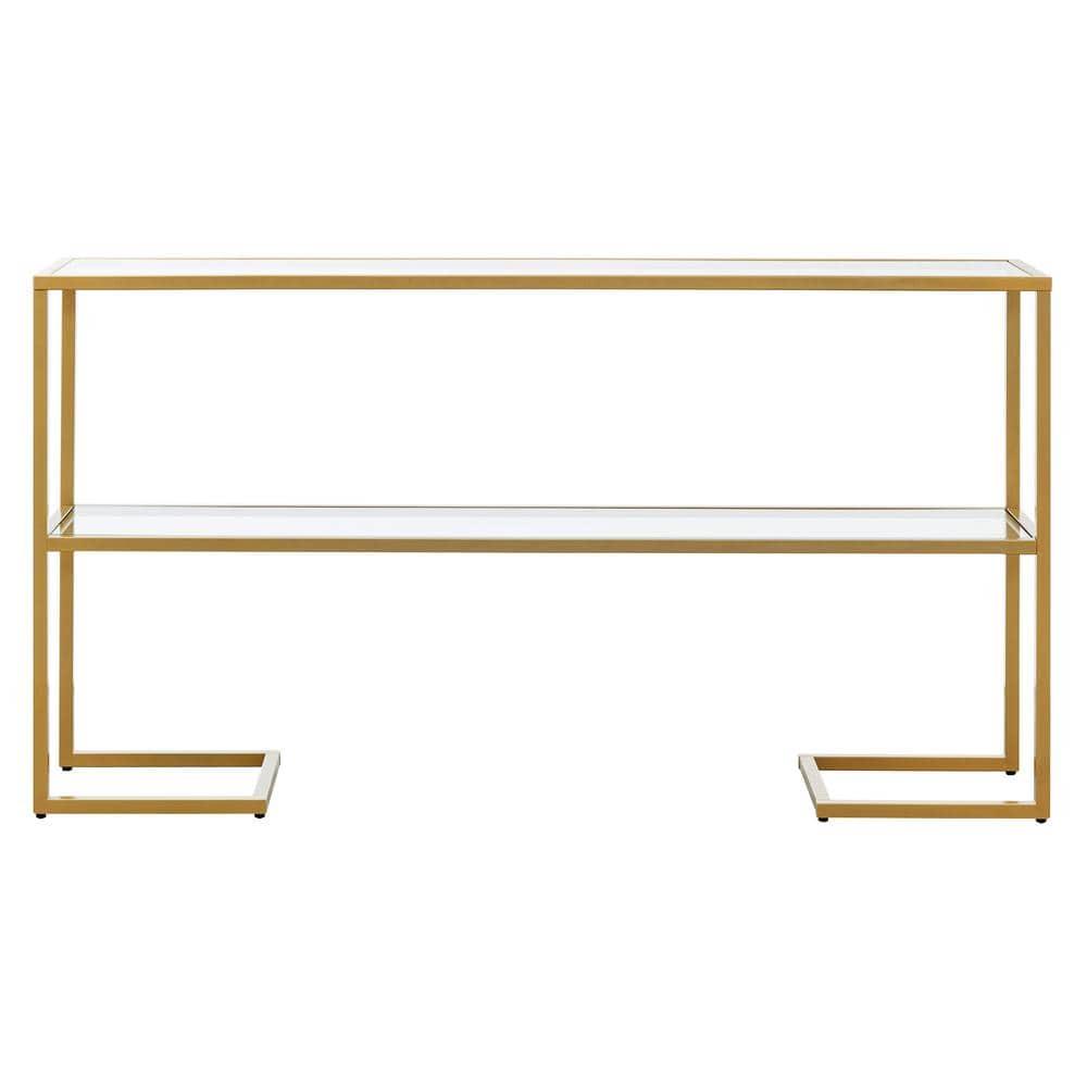 Evelyn&Zoe Errol 55" Wide Rectangular Console Table with Glass Top in Gold