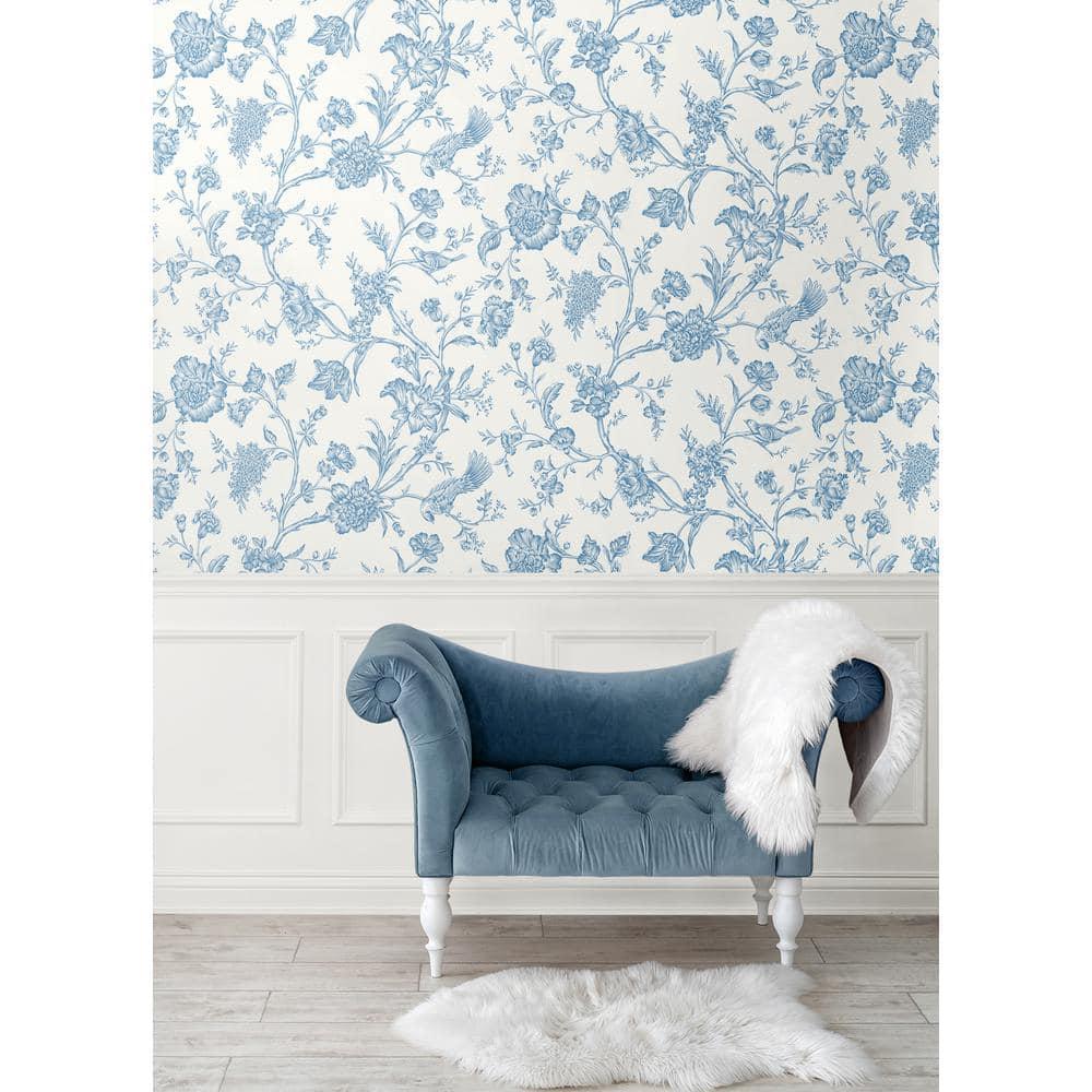 NextWall Carolina Blue Jasmine Chinoiserie Peel and Stick Wallpaper