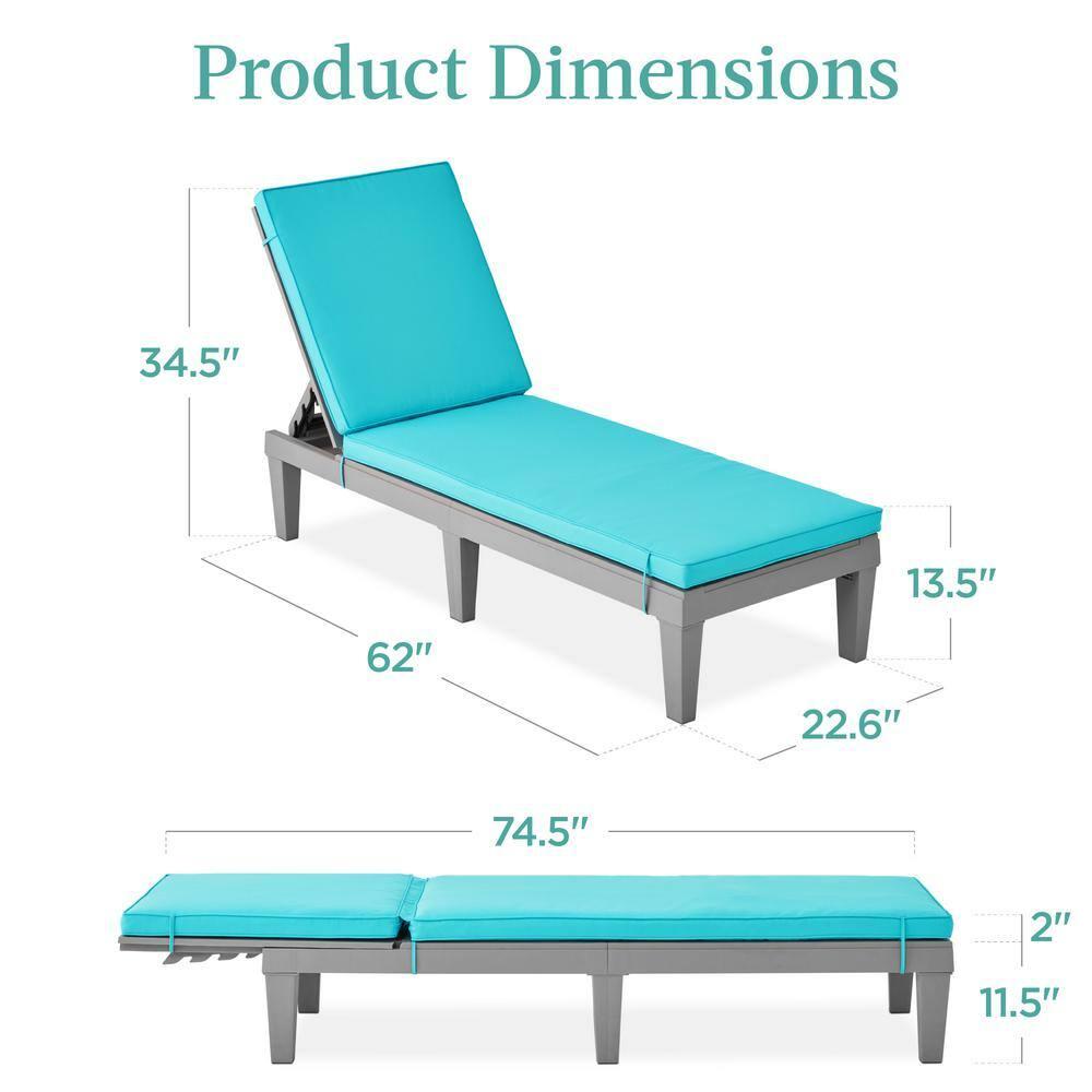 Best Choice Products Outdoor Lounge Chair, Resin Patio Chaise Lounger w/ Seat Cushion, 5 Positions - Gray/Teal