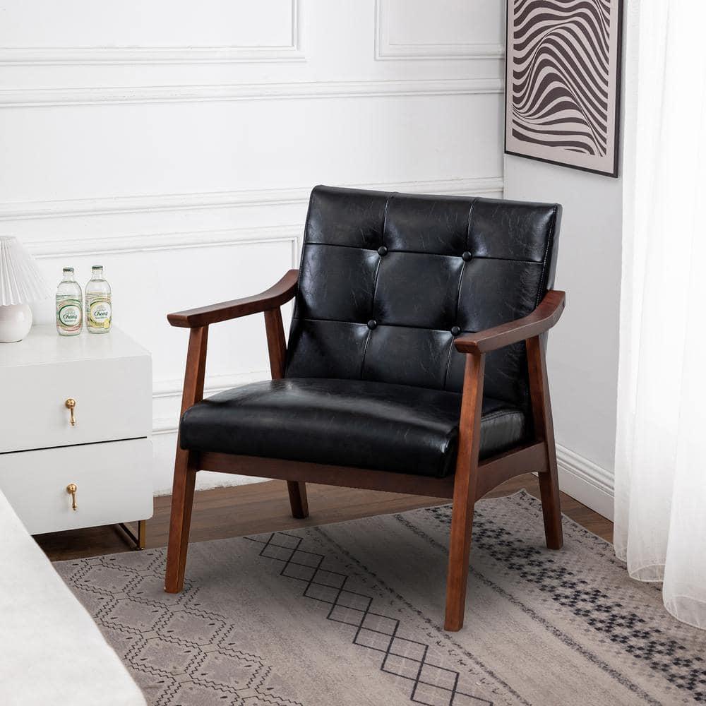 Convenience Concepts Take a Seat Natalie Accent Chair, Black Faux Leather/Espresso
