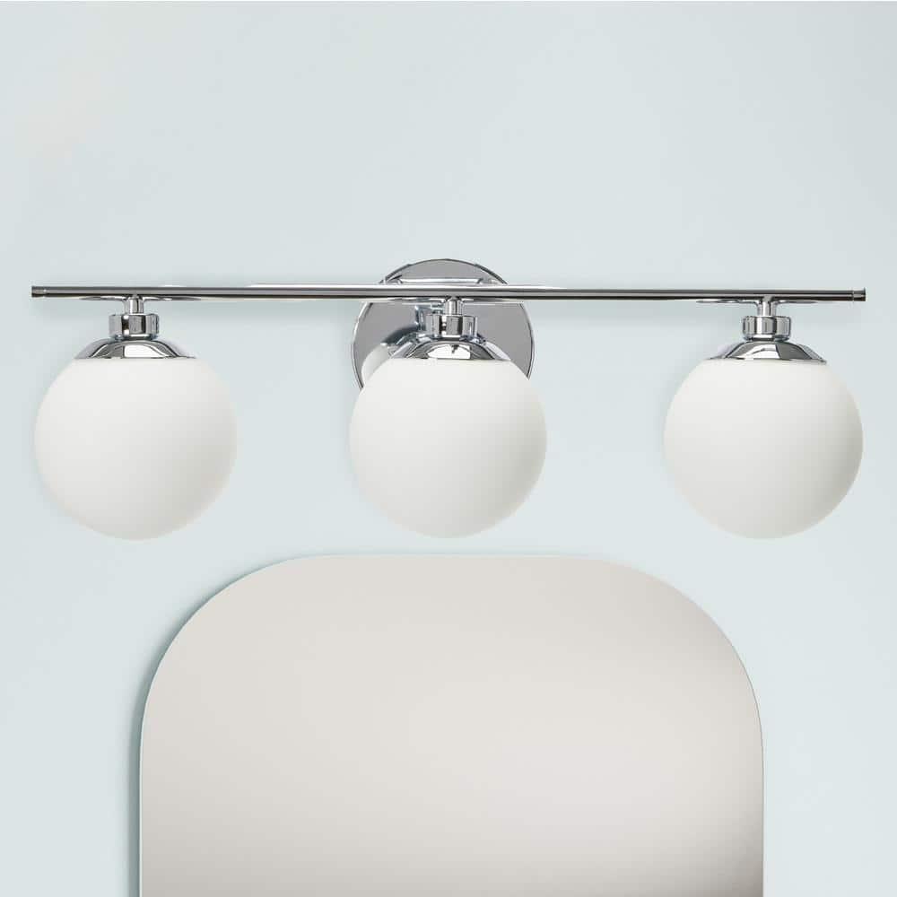 Robert Stevenson Lighting Lorne Metal and Frosted Glass 3-Light Vanity Light Chrome: ETL Listed, Modern Wall Fixture
