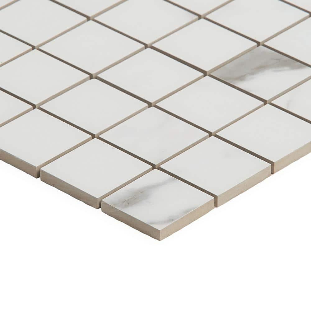 Saroshi Statuario Valley 11.81 in. x 11.81 in. Matte Porcelain Floor and Wall Mosaic Tile (0.96 sq. ft./Each)