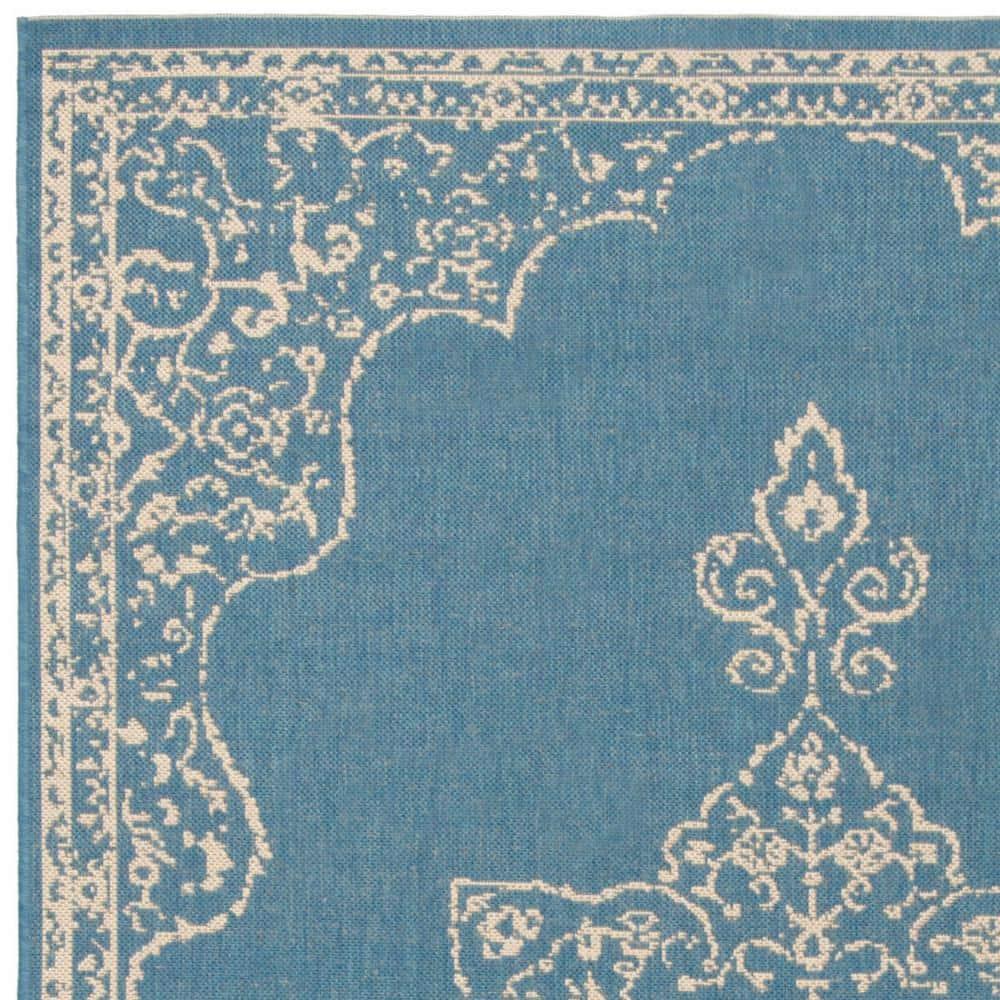 Beach House BHS180 Power Loomed Indoor/Outdoor Area Rug - Cream/Blue - 5'3"x7'6" - Safavieh