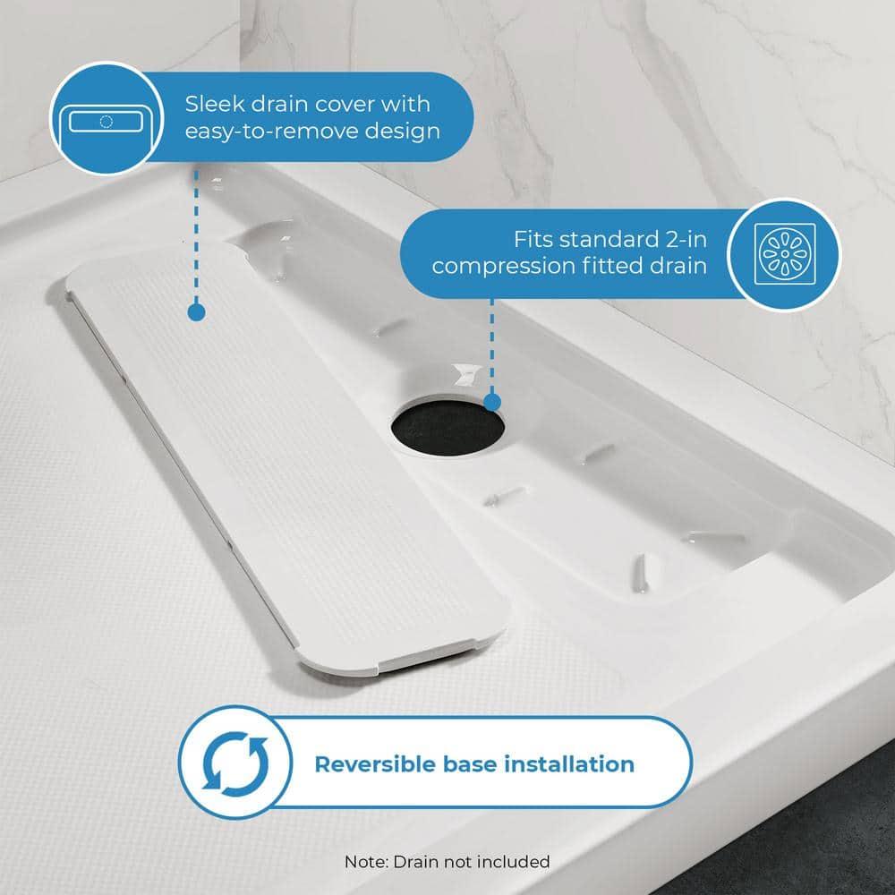 OVE Decors 48" x 36" Rectangle Shower Base Pan, White Acrylic, Hidden Side Drain, Reversible Design