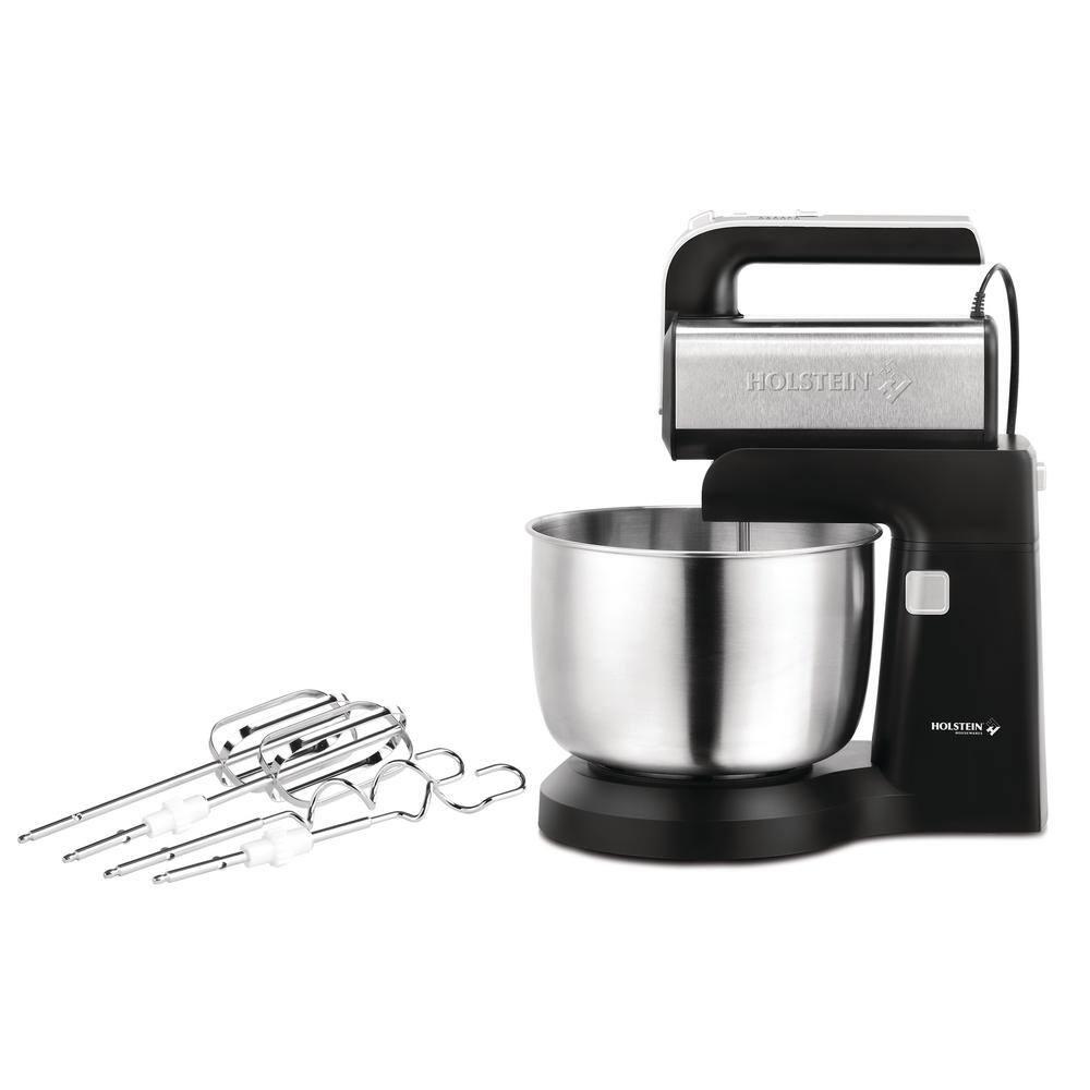 Holstein Housewares 2.9 QT 5-Speed Hand and Stand Mixer with LED Light, Black/Stainless Steel