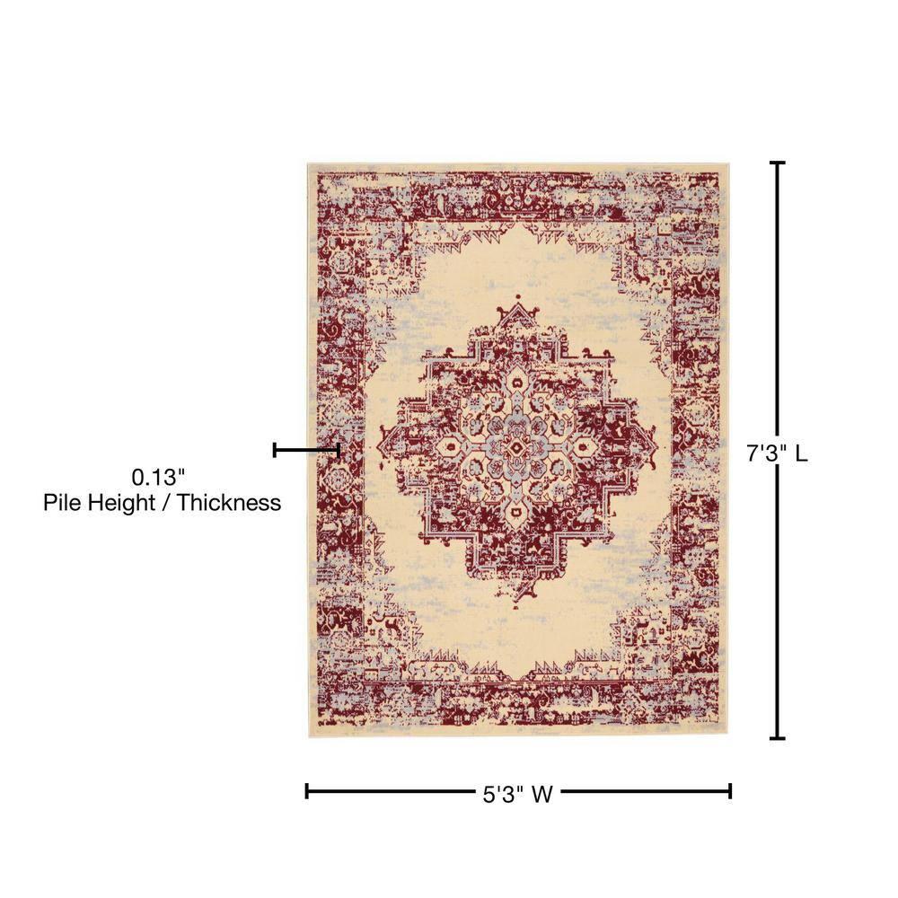 Nourison Grafix Persian Cream/Red 5'3" x 7'3" Area Rug, (5x7)