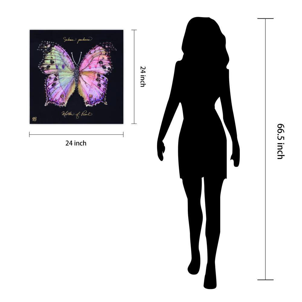 "Pink Monarch Elegance" Crystallus Epoxy Coated Wrapped Glossy Butterfly Canvas Wall Art with Heavy Acrylic Crystal Shards Embellishments
