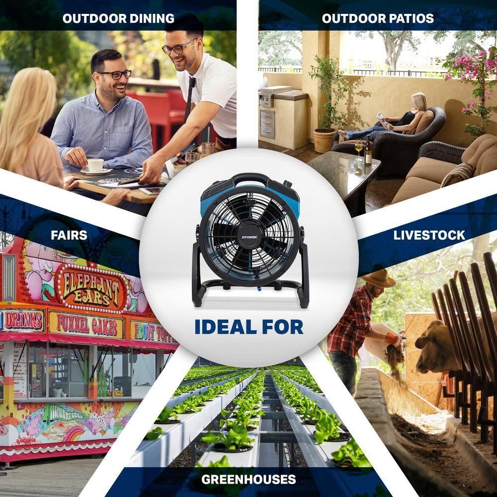 Xpower FM-65B 3-Speed Rechargeable 900 CFM Outdoor Misting Fan