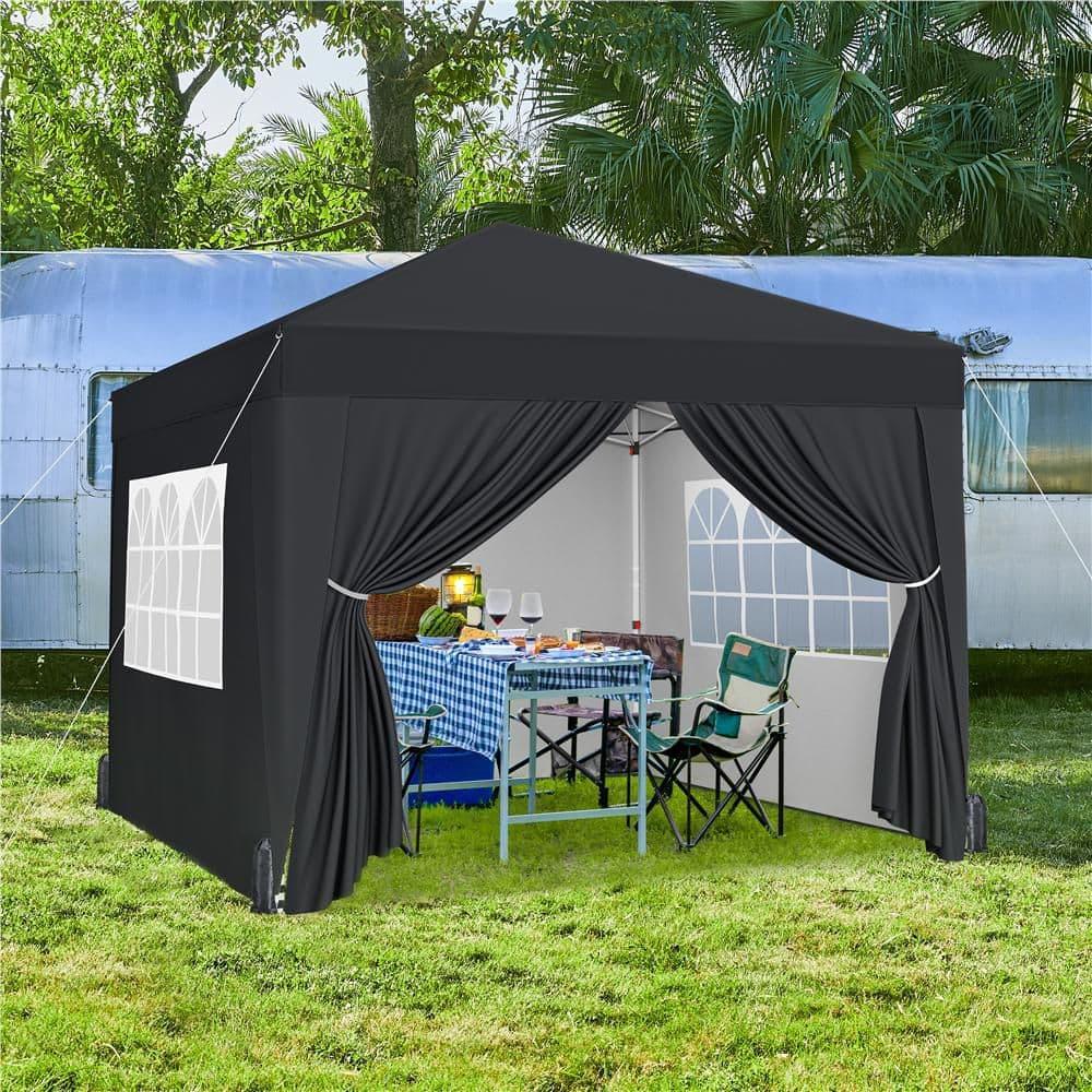 Yaheetech 8x8 Pop Up Canopy with 4 Removable Sidewalls, Portable Enclosed Instant Tent, Waterproof Outdoor Tent, Beach Sun Shelter with 4 Sandbags, 8 Stakes & 4 Ropes, Black