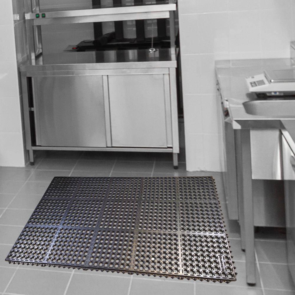 M-Series Meter Black 39 in. x 58 in. x 3/4 in. Rubber Interlock Non-Slip Grease-Resistant Drain-Thru Kitchen Mat