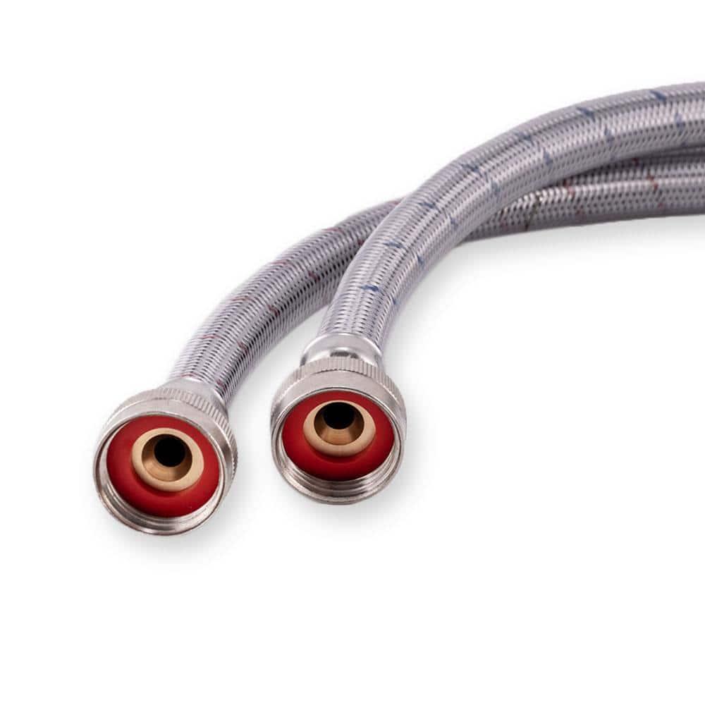 2 Pack Universal Washing Machine Hoses with 90 Degree Elbow Connection, Stainless Steel Rust and Burst Protection (4 Feet)