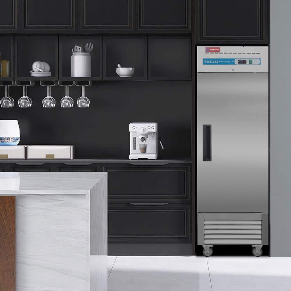 WESTLAKE 27" W Commercial Refrigerator Stainless Steel Reach in Solid Single Door Upright Fan Cooling 23 Cu.ft Cooler for Restuarant, Bar, Shop, etc
