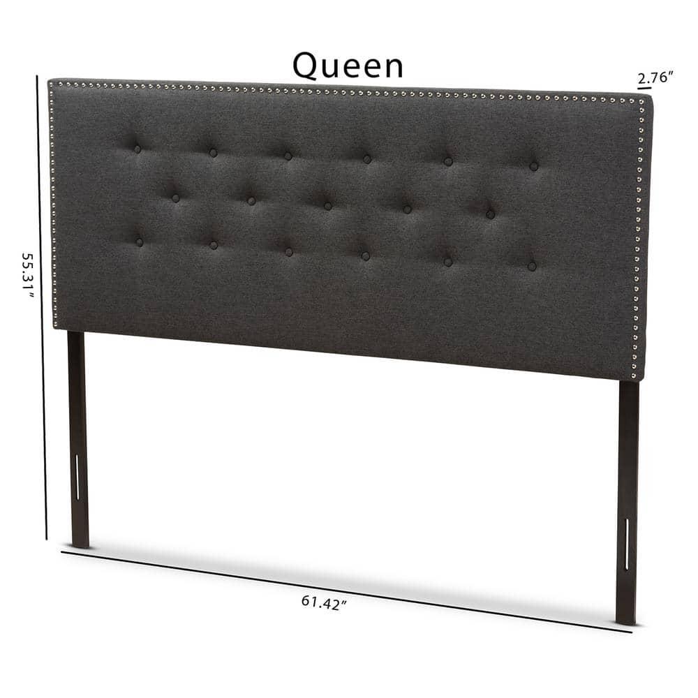 Queen Windsor Modern and Contemporary Fabric Headboard Dark Gray - Baxton Studio: Adjustable, Nailhead Trim