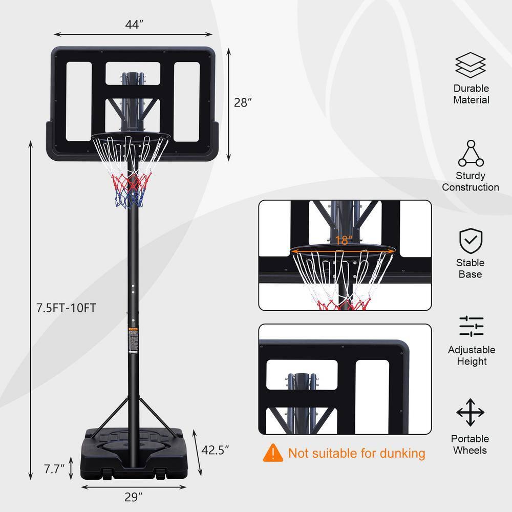 HLILish Teenagers Portable Basketball Hoop Height Adjustable Basketball Hoop Stand 7.5Ft - 10Ft With 44 Inch Backboard And Wheels For Adults Teens