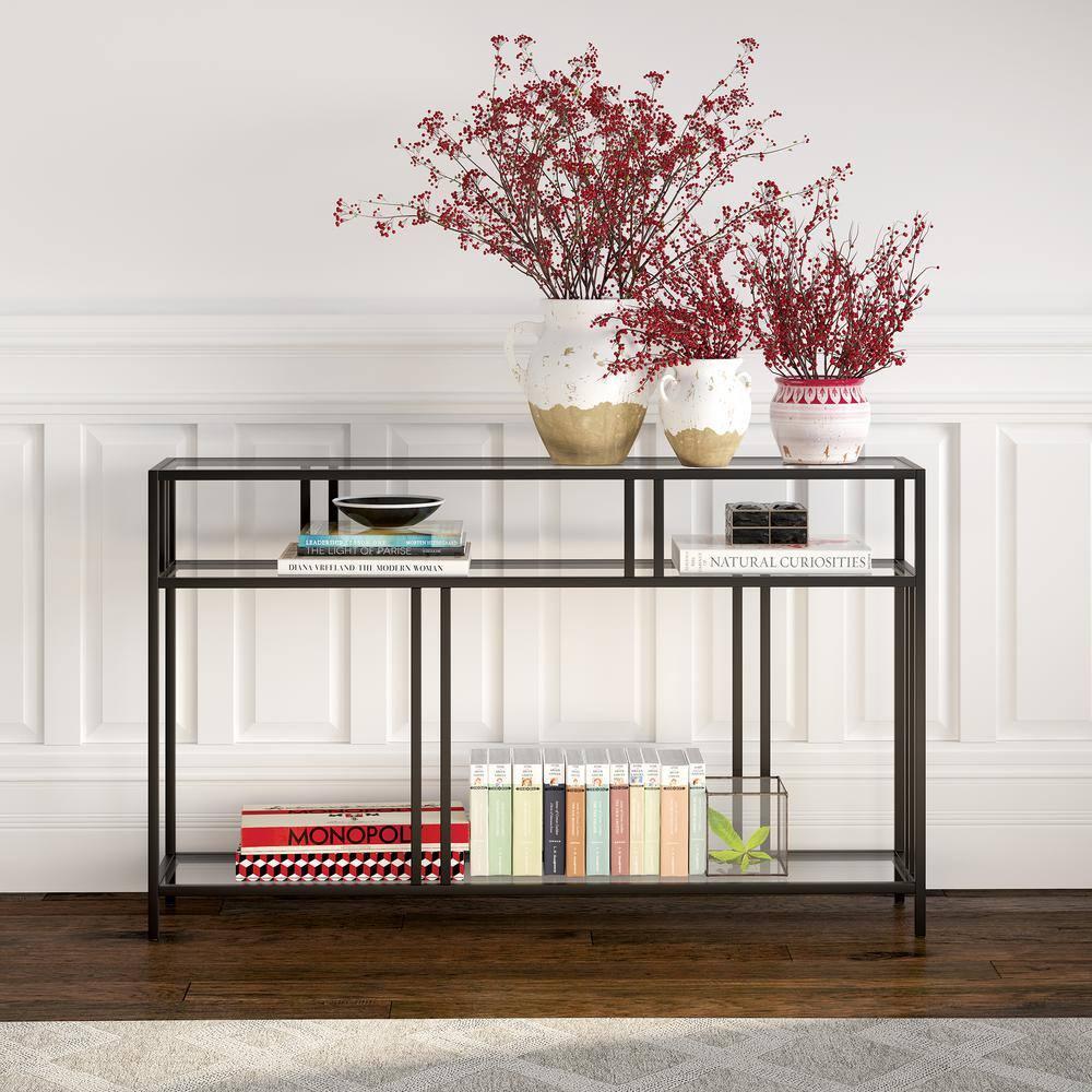 Henn&Hart 48" Blackened Bronze Metal/Glass Console Table