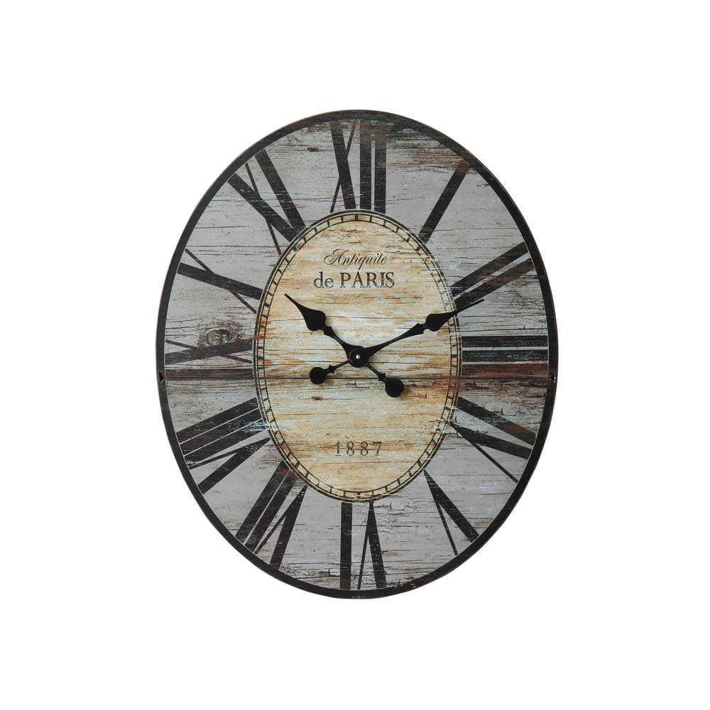 Woven Paths 29" Oval Distressed Grey Wood Wall Clock
