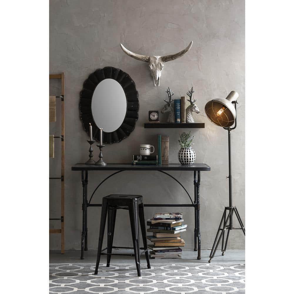 Creative Co-Op Distressed Metal Scalloped Oval Wall Mirror, Black