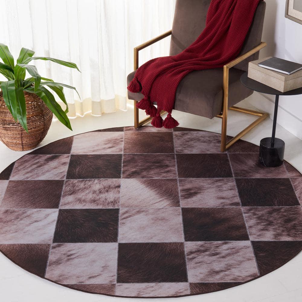 Faux Hide FAH535 Power Loomed Machine Washable Area Rug - Light Brown/Brown - 6' Round - Safavieh.