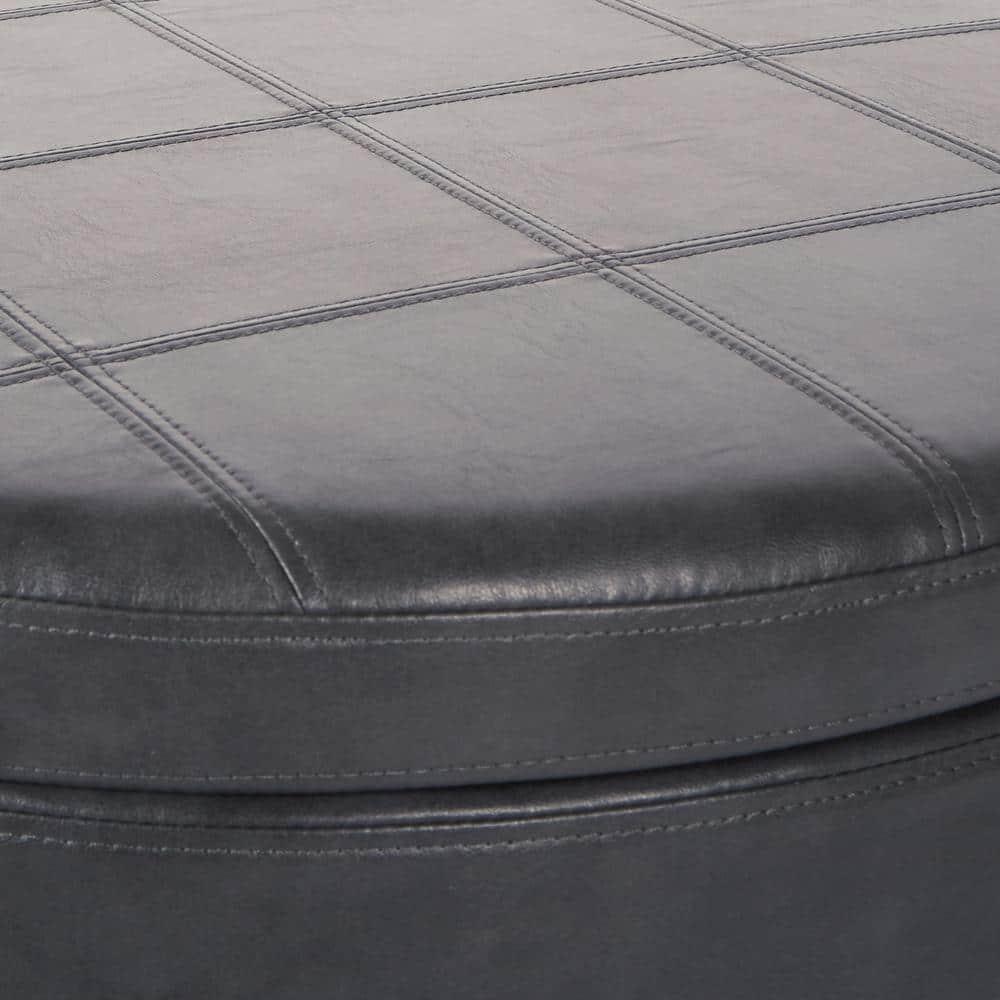 Alloway Storage Ottoman Pewter - OSP Home Furnishings: Faux Leather, Nailhead Trim, Wood Legs, Flip Tray Top