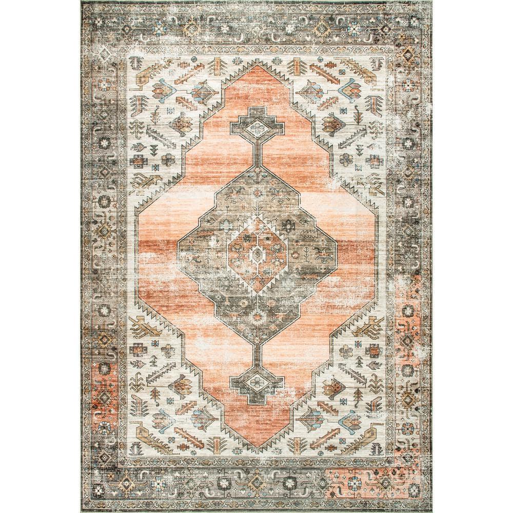 Nuloom Gracie Distressed Medallion Pet Friendly Machine Washable Area Rug, 5' x 8', Peach