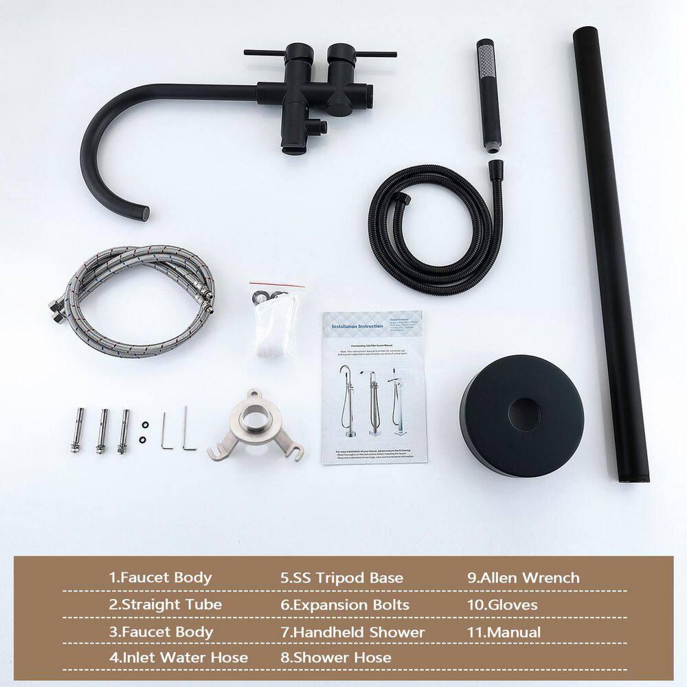 PENGFANG WORLDWIDE LLC Double Handle Floor Mounted Tub Filler With Handshower P017MBTF