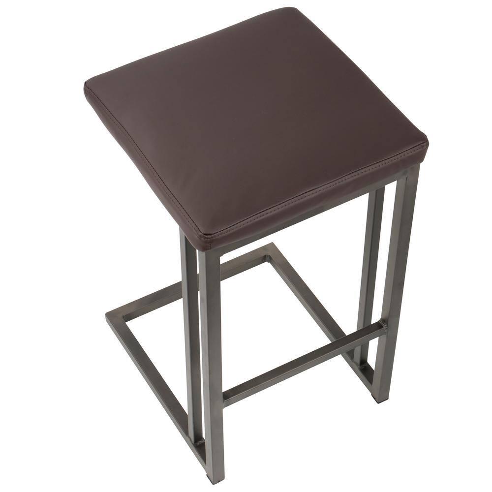 Roman Industrial Counter Stool in Antique and Espresso Faux Leather by LumiSource - Set of 2