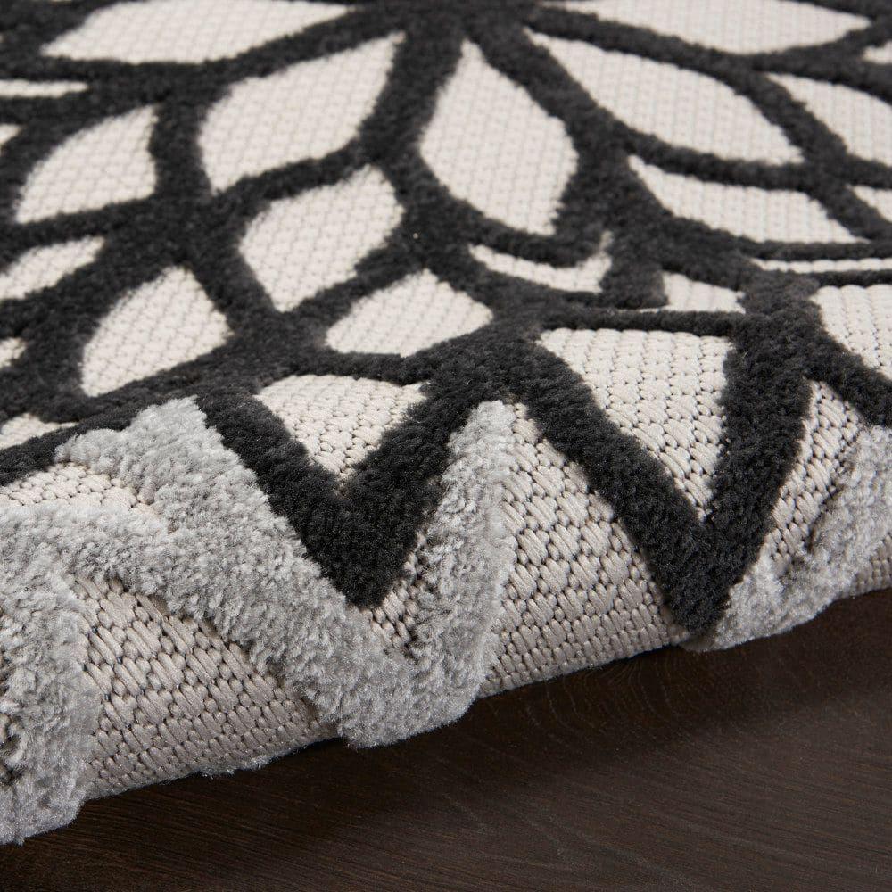 Nourison Aloha Floral Bloom Flatweave High-Low Indoor Outdoor Area Rug Black White 6' x 9'