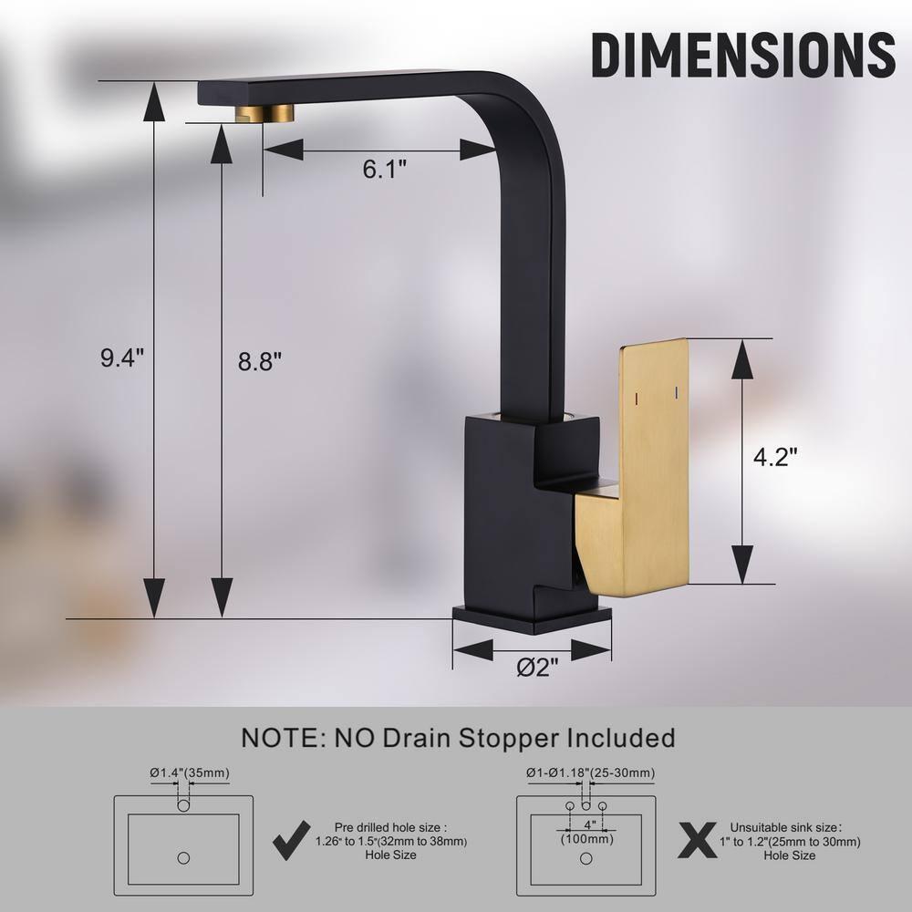 Modern Single Handle Bar Faucet with Water Supply Line in Black and Gold