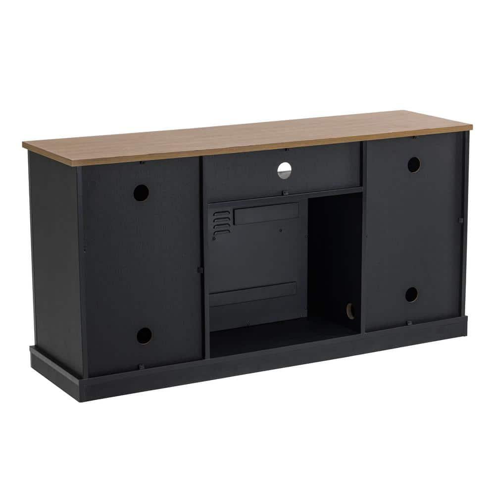 Electric Fireplace and TV Stand for TVs up to 60" Gray - Home Essentials: MDF Wood Composite, Nickel Hardware