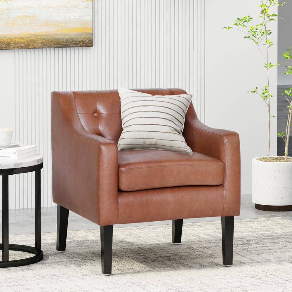 Noble House Annisa Faux Leather Club Chair, Cognac Brown and Espresso