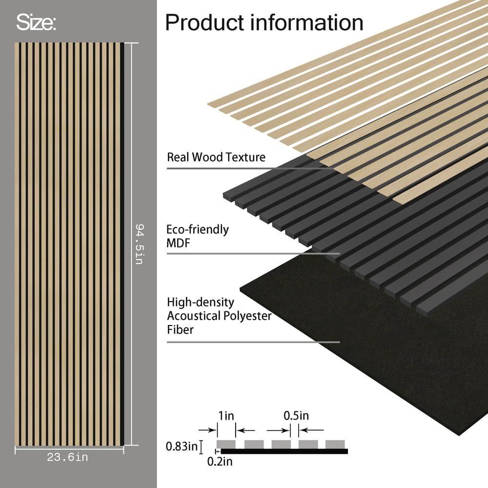Sunwings 94.5'' L x 23.6'' W Acoustic Wood Slat Wall Paneling, 3D Decorative Shiplap Soundproof Panel (Set of 2)