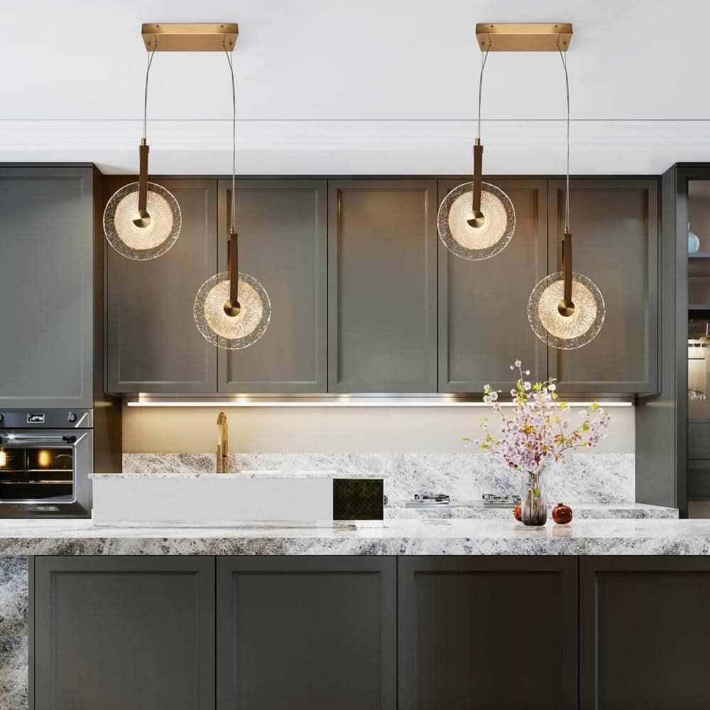 LNC Modern Gold LED 2-Light Chandelier Art Disc Design Pendant Lights for Kitchen Island Foyer
