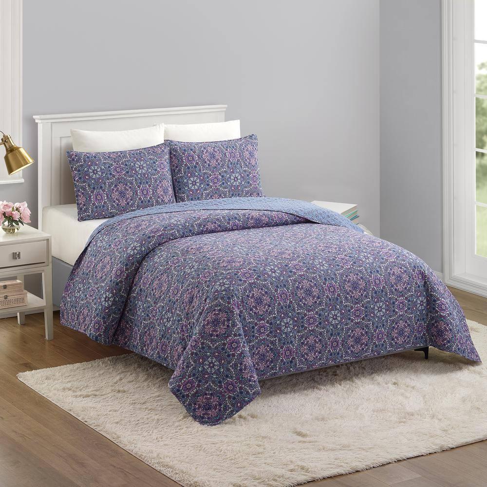 Modern Heirloom Lavender Florals 100% Cotton Purple Quilt Set