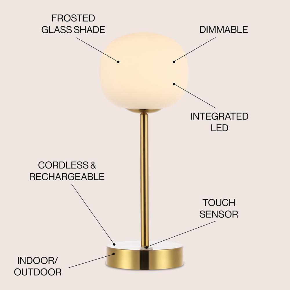 JONATHAN Y JYL7108C Natalia 12.25" Modern Minimalist Iron Rechargeable Integrated Portable LED Table Lamp, Coastal, Contemporary for living room, dinning room, bedroom, Brass Gold/White