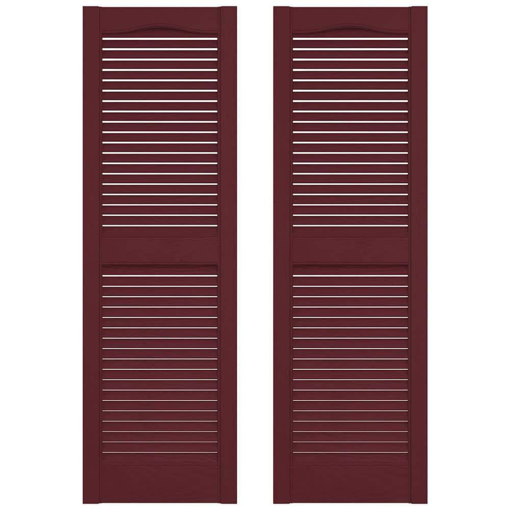 14.5 in. x 55 in. Louvered Vinyl Exterior Shutters Pair in Wineberry