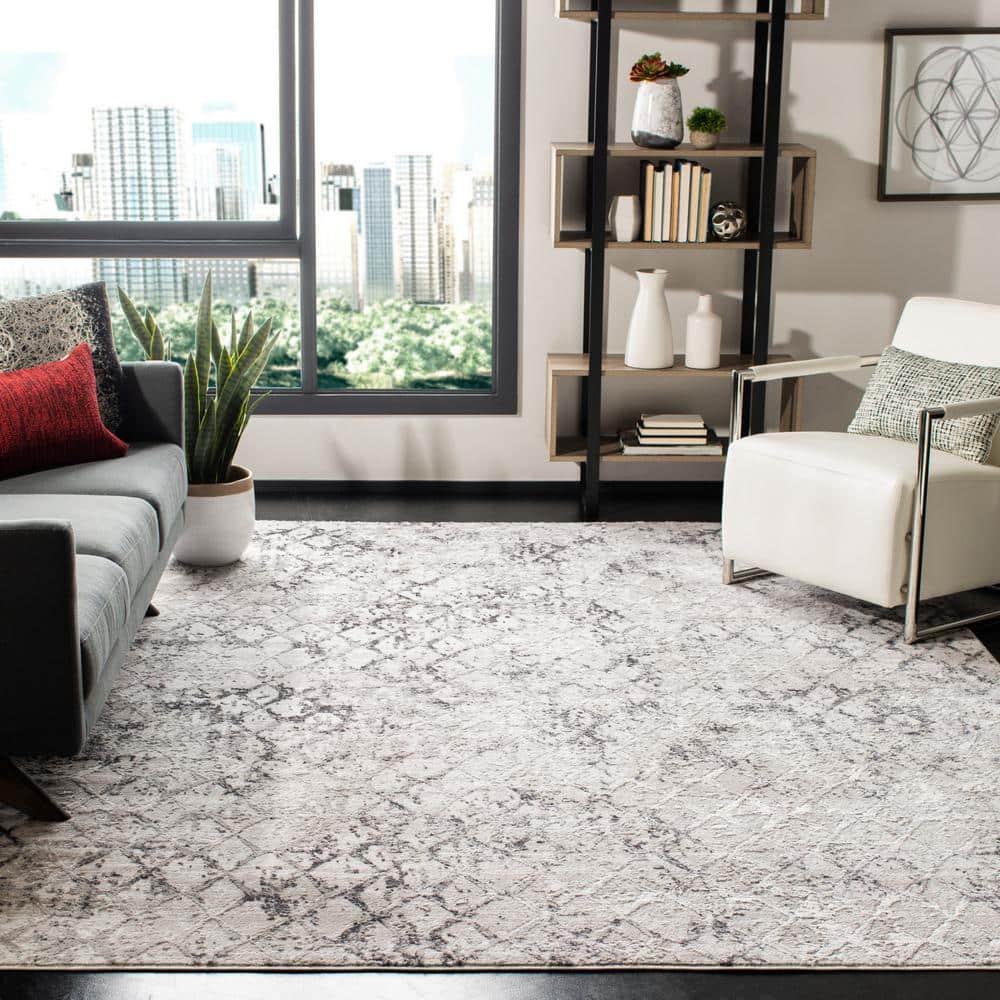 SAFAVIEH Amelia Roslyn Abstract Distressed Area Rug, Grey/Light Grey, 11' x 11' Square