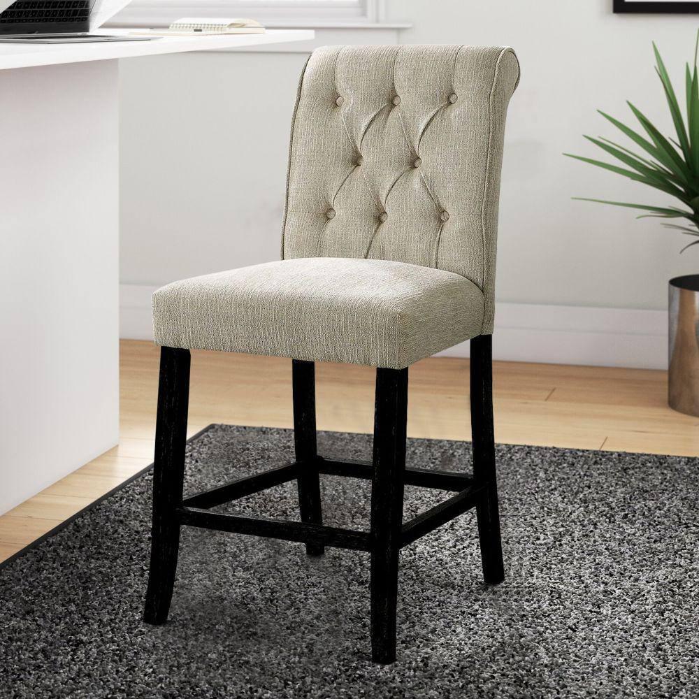 Wooden Fabric Upholstered Counter Height Chair in Ivory And Black in Pack Of Two