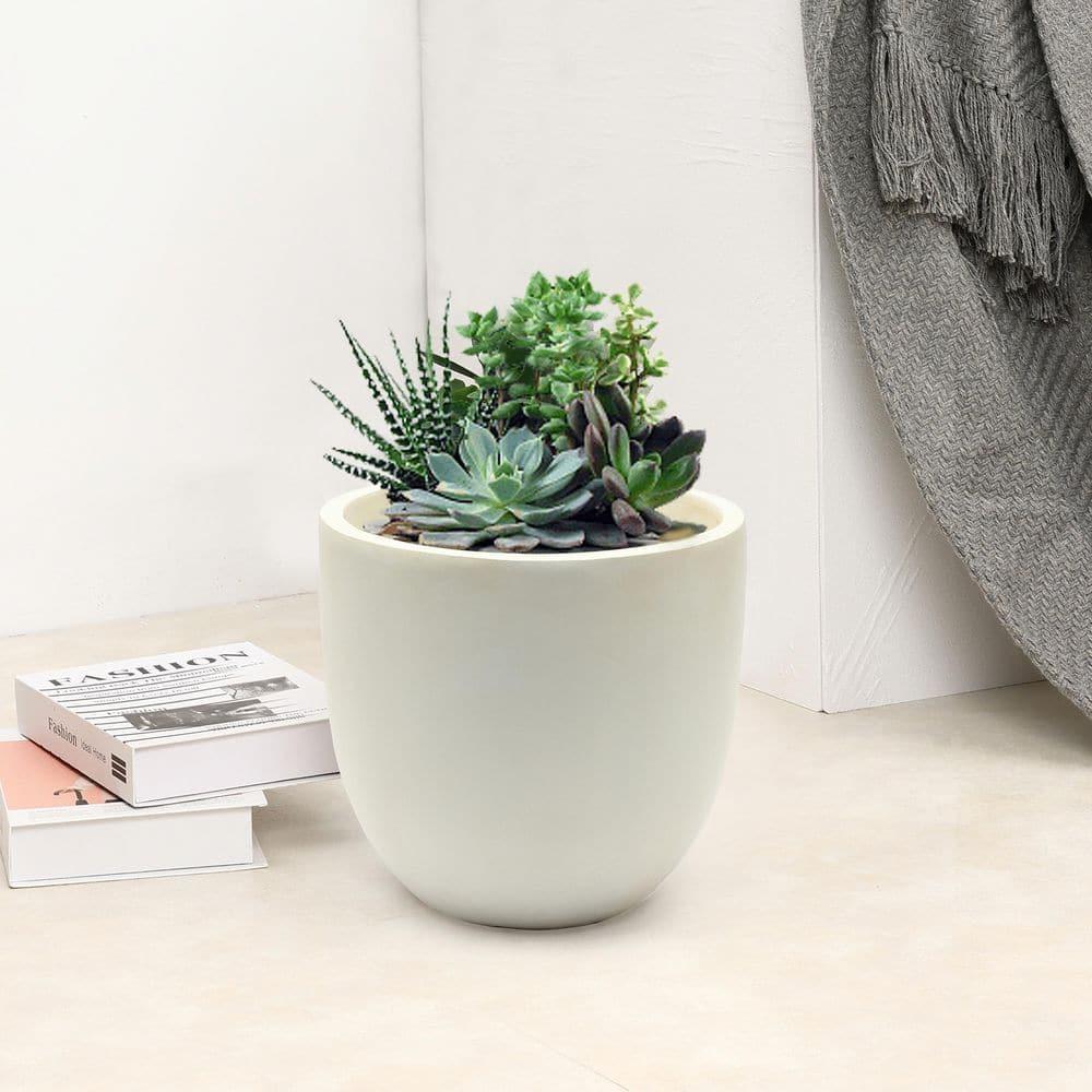 LuxenHome Round Tapered 9.2" H House Planter, Indoor/Outdoor White