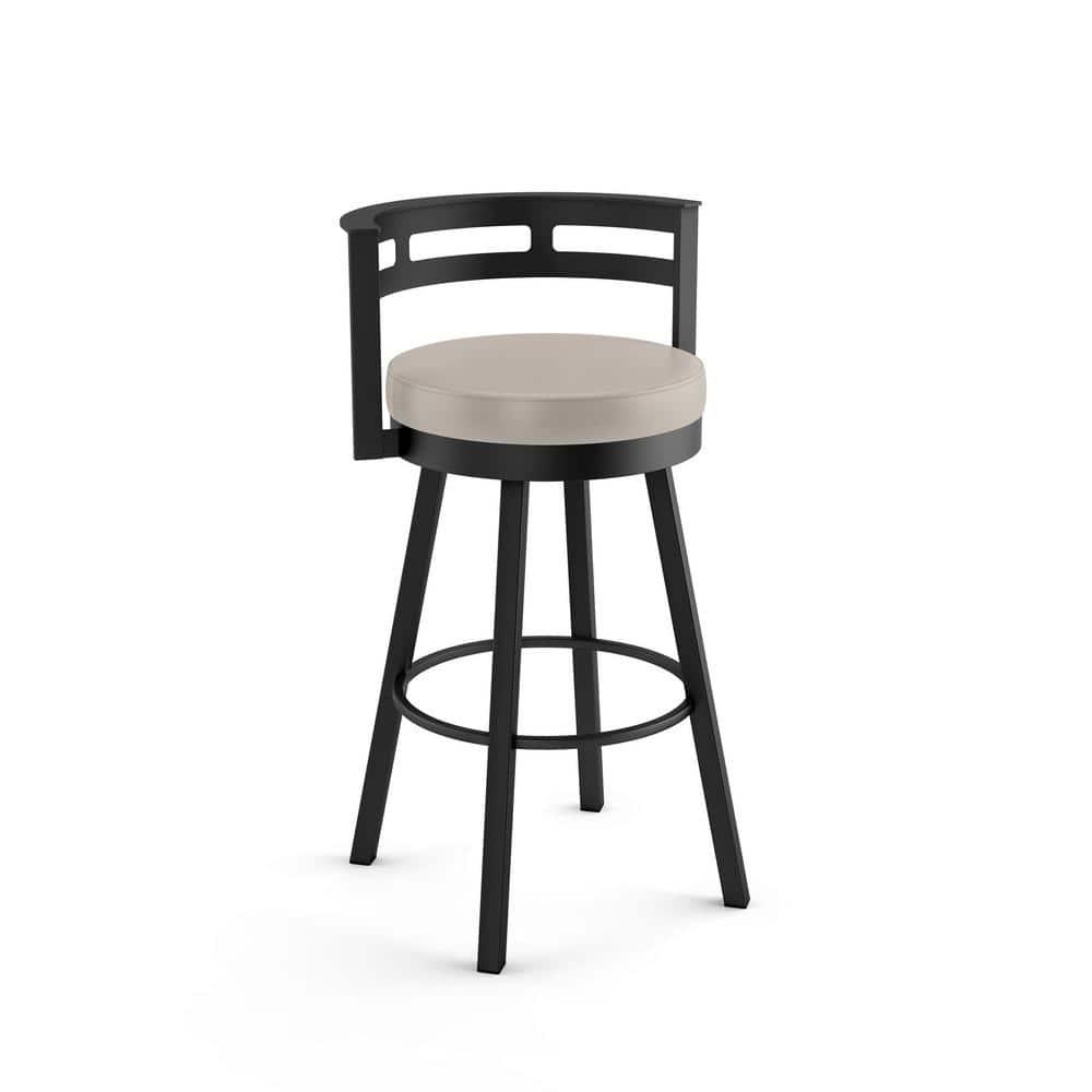 Amisco Render Upholstered Counter Height Barstool Cream/Black: Modern Metal Design, Integrated Armrests, Faux Leather